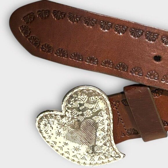 Brighton Heart Belt M Women Leather Pewter Brown Silver Boho Made in USA - Picture 4 of 6